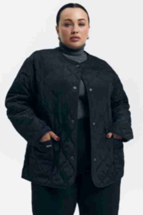  Black quilted raincoat jacket plus size