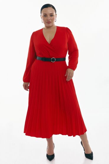 Demi dress with pleated skirt red plus size