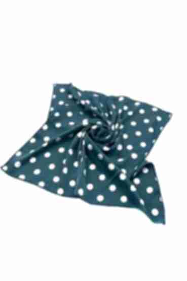 Dark turquoise artificial silk headscarf in white dots
