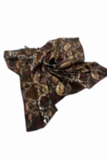 Brown artificial silk headscarf in reptile print