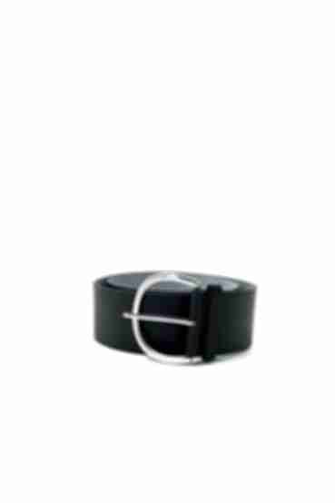  Black eco leather belt with rounded metal buckle 6.5 cm