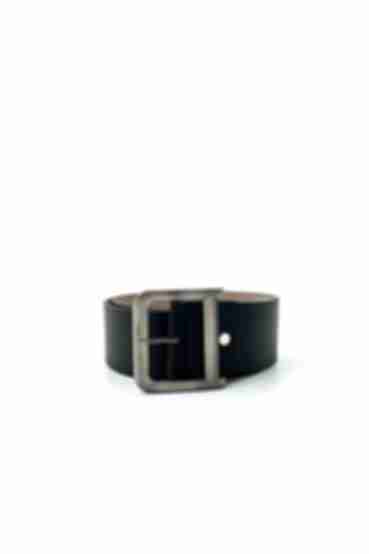 Black eco leather belt with rectangular buckle 6 cm