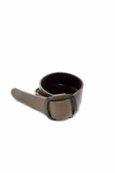 Wide mocha genuine leather belt with dark silver buckle