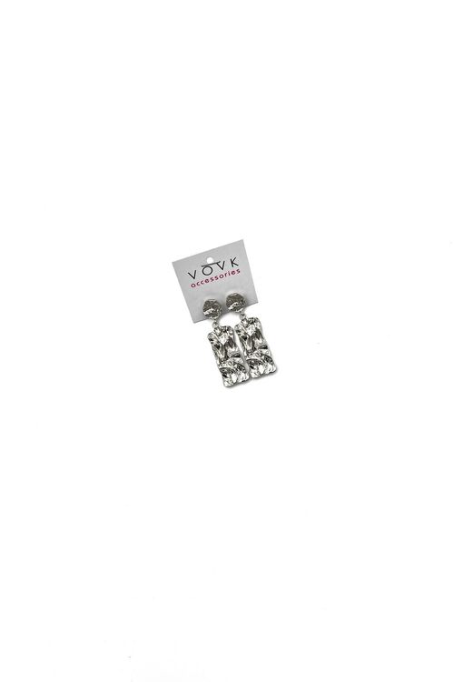 Silver rectangular corrugated earrings