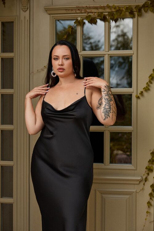 Black slip dress with side slit plus size