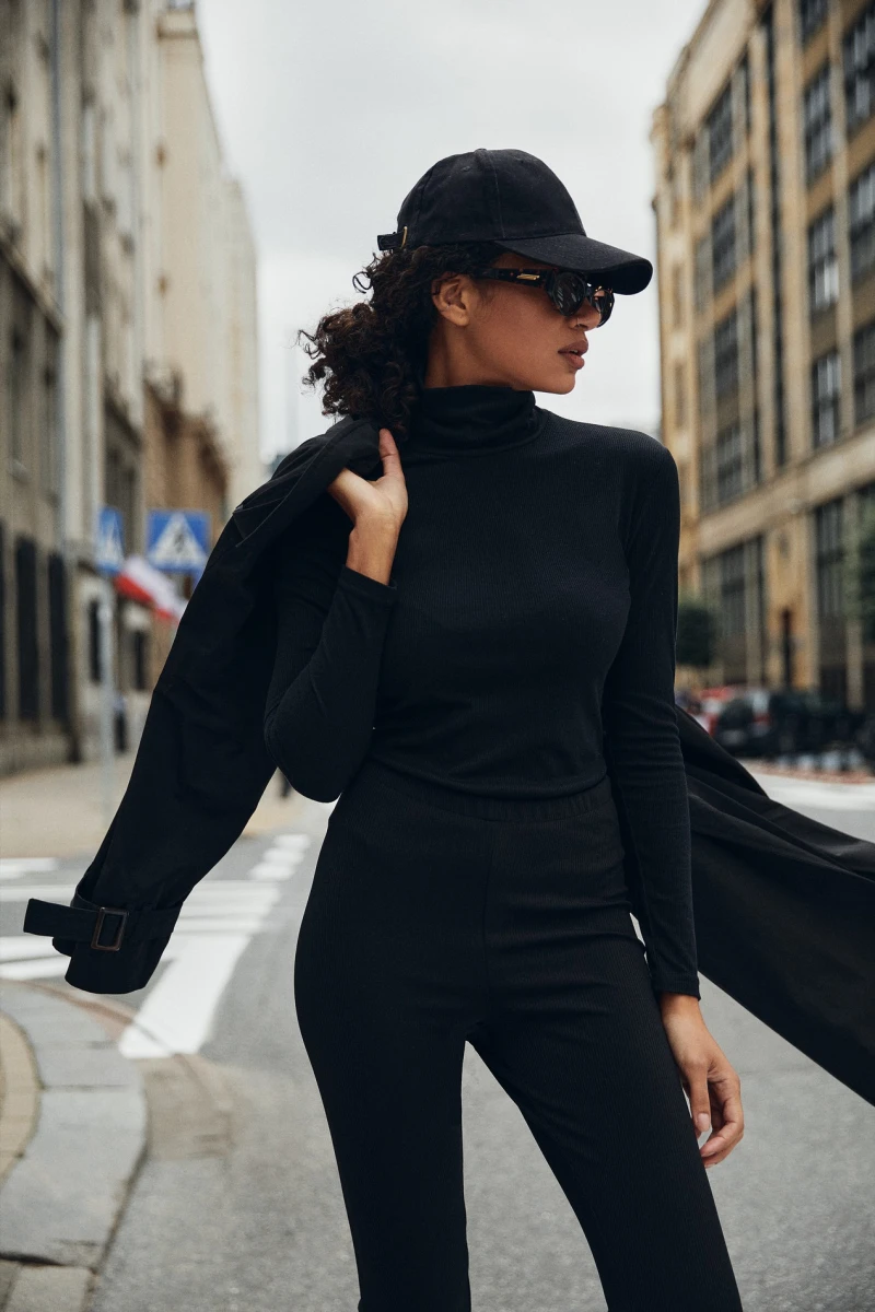 Black ribbed knitted turtleneck