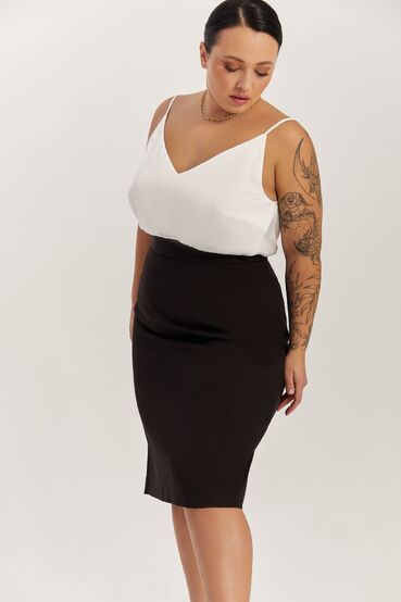 Women's black pencil skirt made of suiting fabric plus size