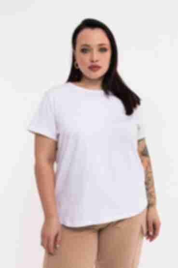 Женская трикотажная футболка молочная большой размер