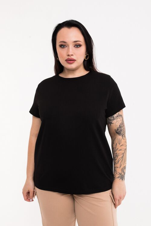 Women's black knitted fabric T-shirt plus size