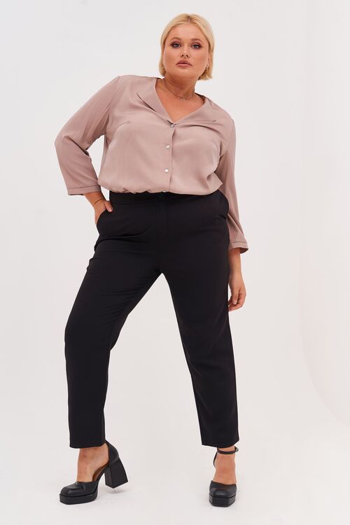 Women's straight black trousers made of suiting fabric plus size