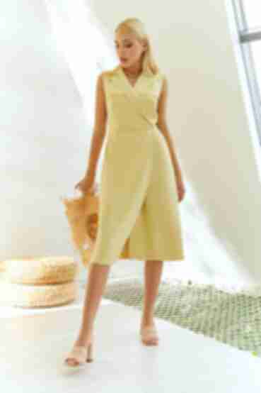 Lemon midi wrap dress made of suiting fabric