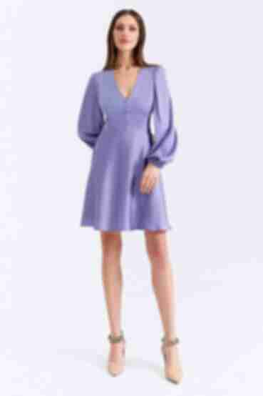 Dark lavender mini dress with buttons made of artificial silk