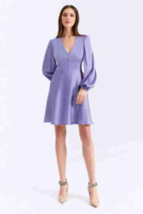 Dark lavender mini dress with buttons made of artificial silk