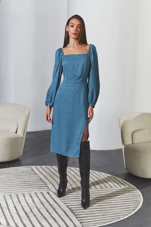  Sage square neckline dress in drops with side slit