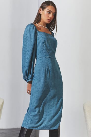  Sage square neckline dress in drops with side slit #2