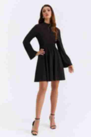 Black mini soft rayon dress with long sleeves