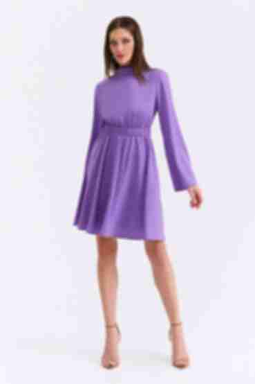 Purple mini soft rayon dress with long sleeves:
