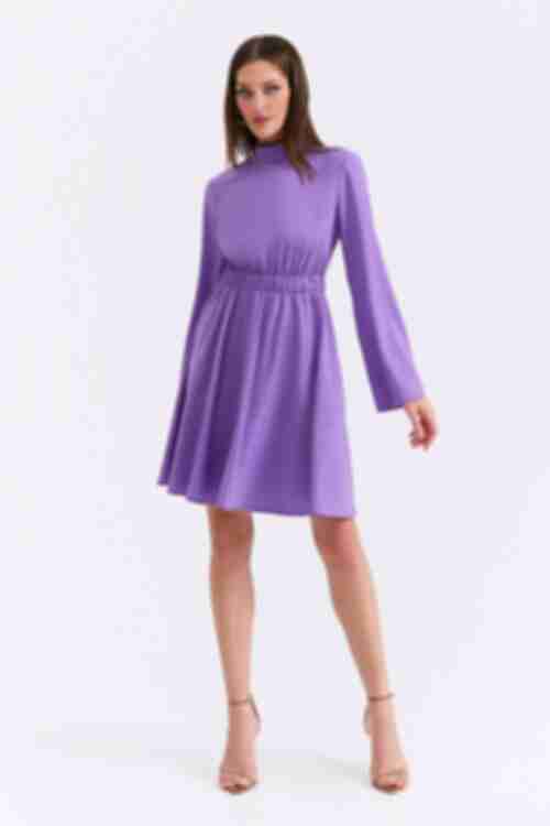 Платье мини с длинным рукавом софт фиолетовое