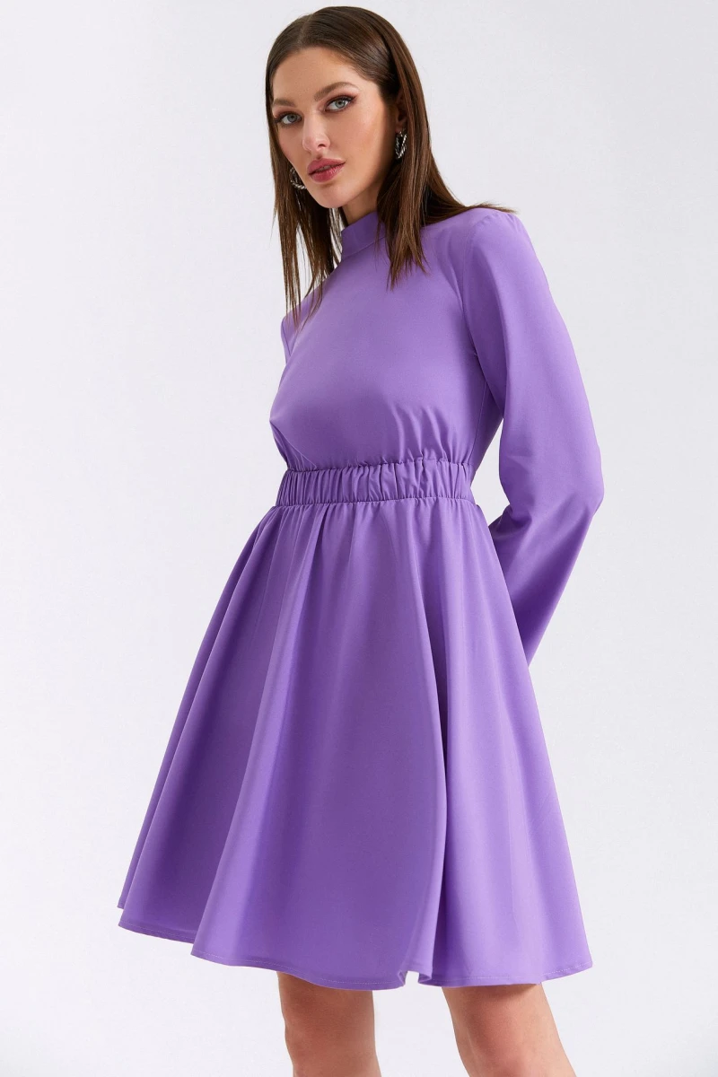 Purple mini soft rayon dress with long sleeves #2