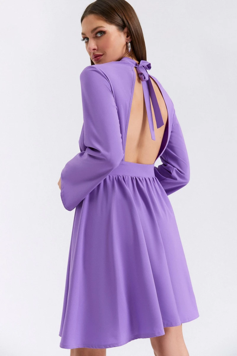 Purple mini soft rayon dress with long sleeves
