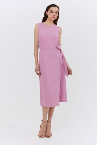 Lilac midi linen dress with a skirt with a tie #2