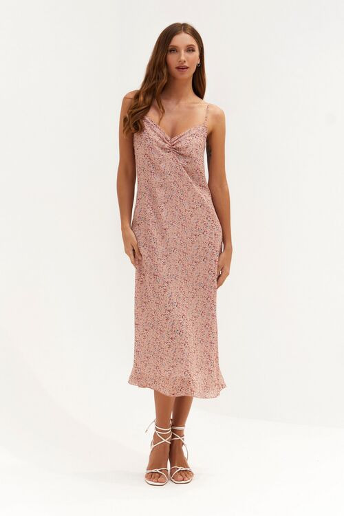 Taffy midi chiffon slip dress with tie in flowers