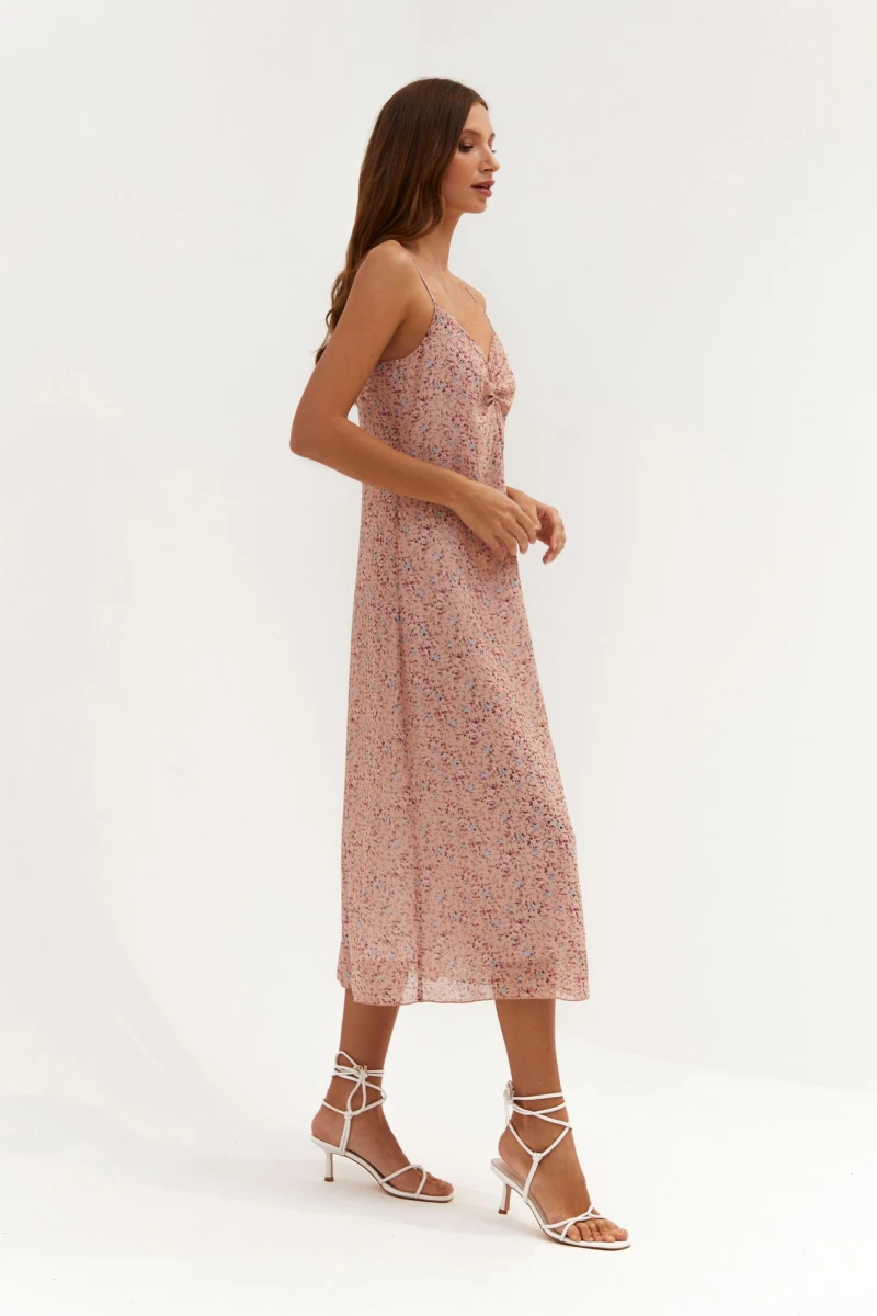 Taffy midi chiffon slip dress with tie in flowers