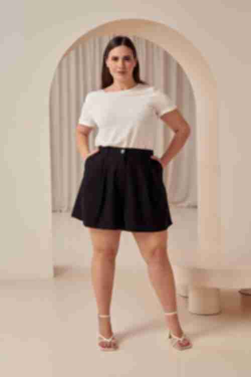 Black linen bermuda shorts plus size