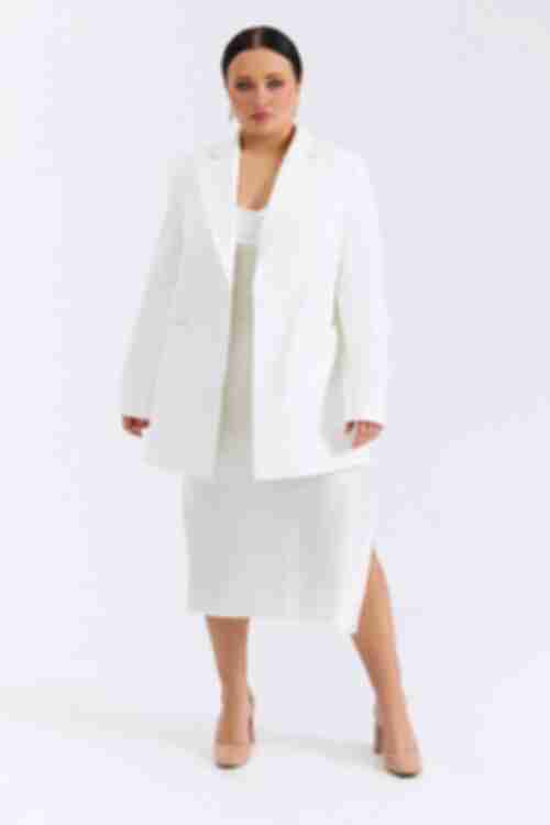 Long milky jacket made of suiting fabric plus size