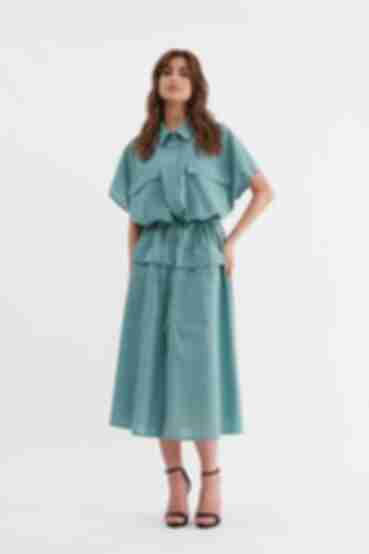 Sage midi linen waistband dress with pockets