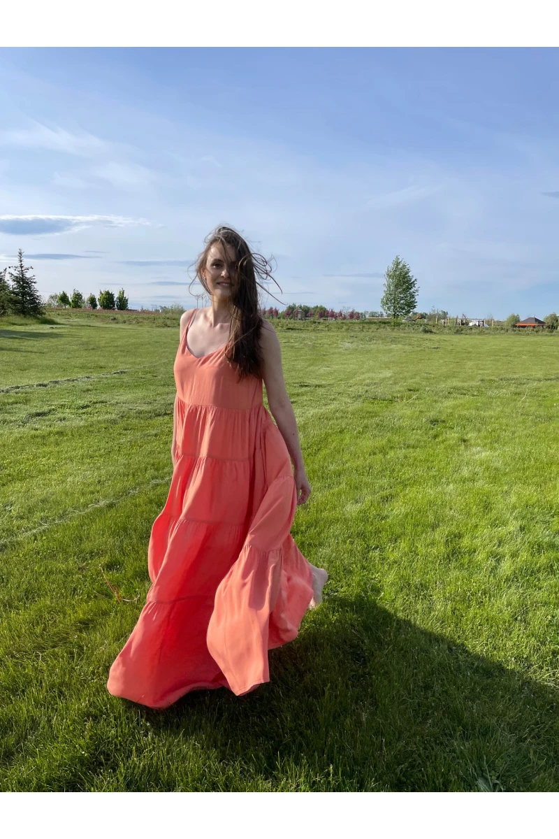 Orange layered maxi staple cotton sundress