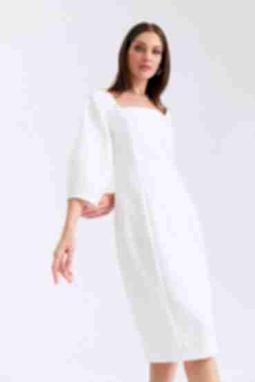Сукня з квадратним вирізом міді костюмна тканина молочна