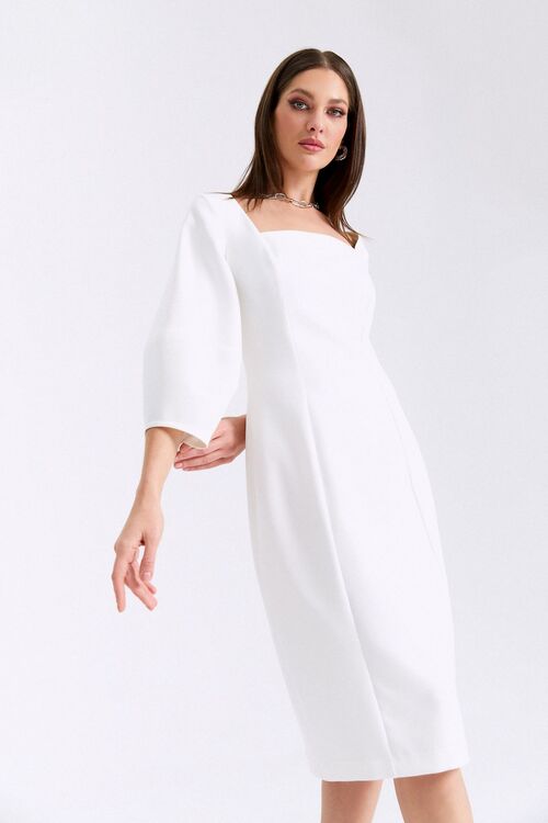 Dress with square neckline midi suit fabric milky