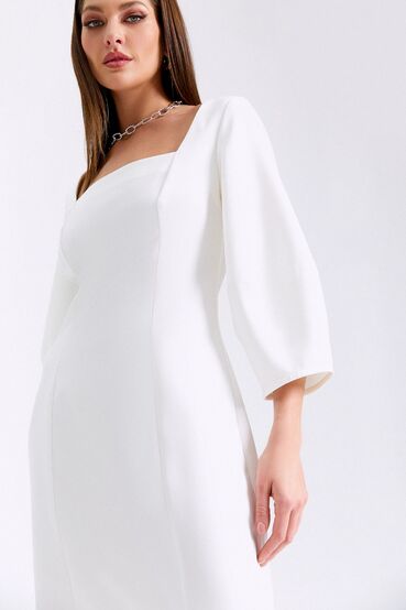 Dress with square neckline midi suit fabric milky #2