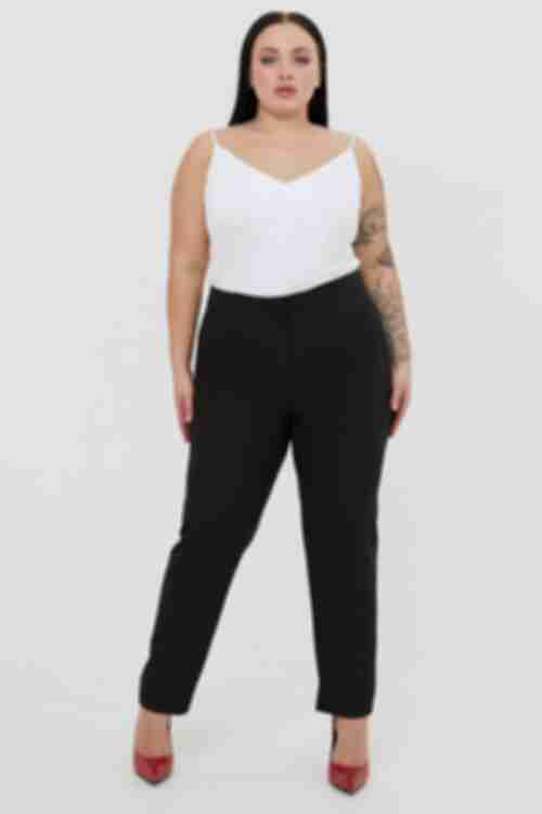 Black tapered trousers made of suiting fabric plus size