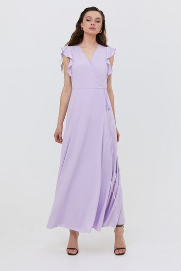 Lilac long dress with ruffles on the sleeves plus size