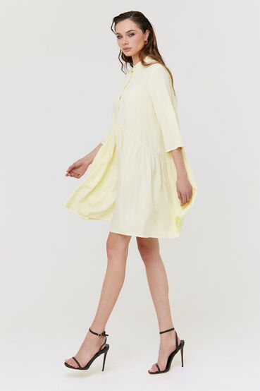 Yellow knee-length shirt dress with ruffle #2