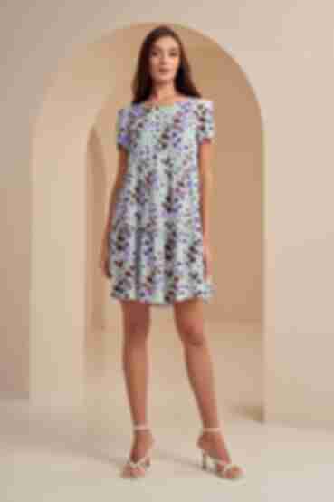 Tiered dress with short sleeves from staple author's print flowers on lettuce