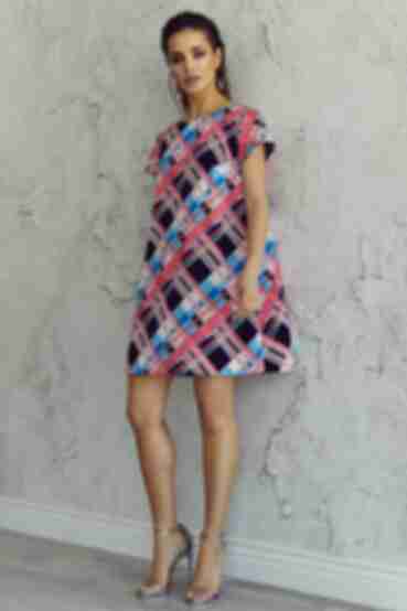 Mini suiting fabric dress in pink and sky blue checks