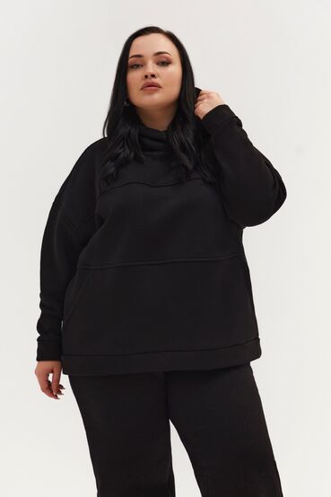 Black knitted fabric suit with hoodie with a yoke and trousers plus size #2