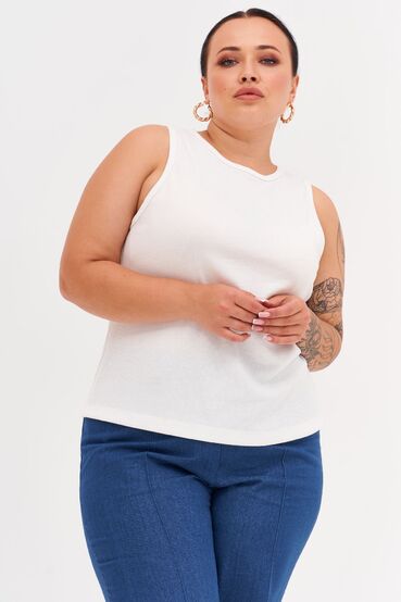 Milky tank top made of ribbed knitted fabric plus size