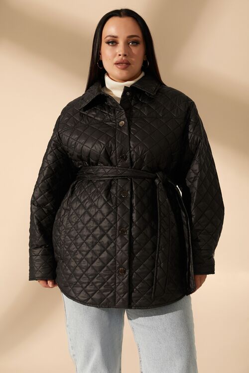 Black quilted jacket with snap buttons plus size