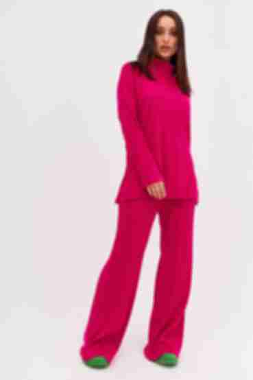 Fuchsia ribbed suit with sweatshirt and trousers