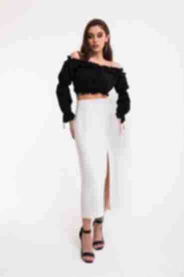 Milky midi high-rise skirt made of suiting fabric plus size