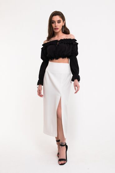 Milky midi high-rise skirt made of suiting fabric #2