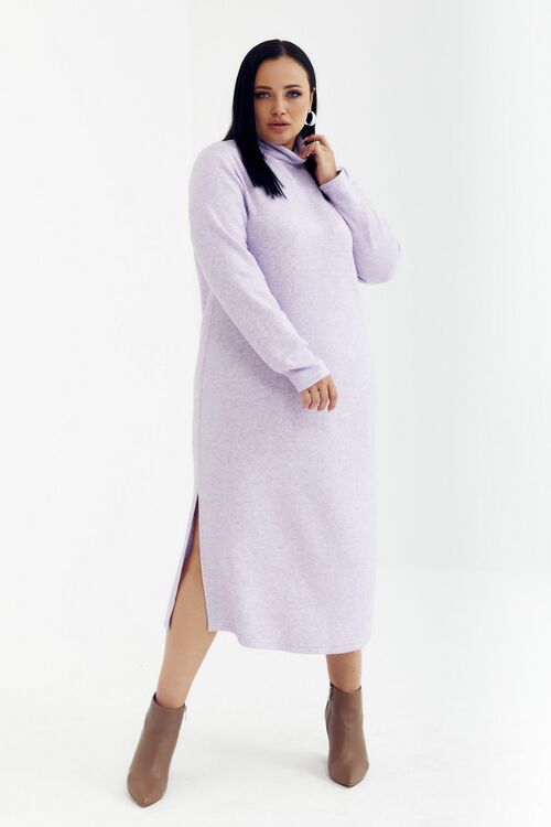 Lavender straight midi angora dress with turtleneck plus size