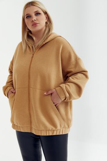 Camel knitted fabric hoodie plus size