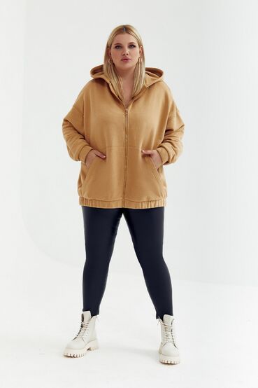 Camel knitted fabric hoodie plus size #2