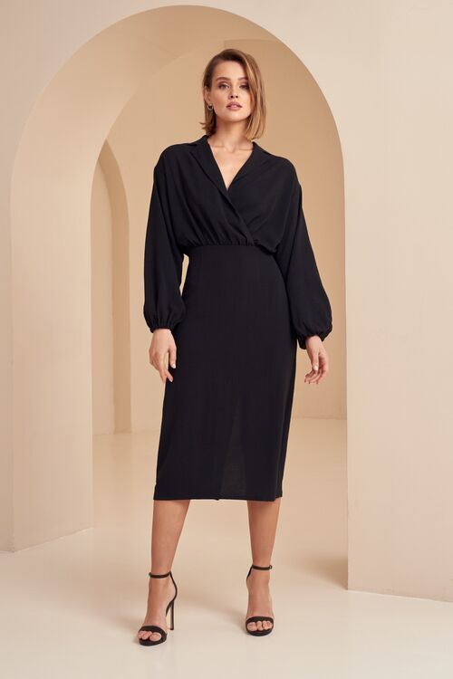 Black demi wrap dress made of crushed viscose