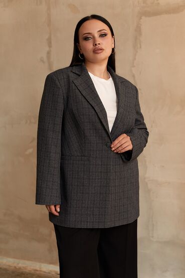 Suiting fabric jacket in graphite checks plus size #2